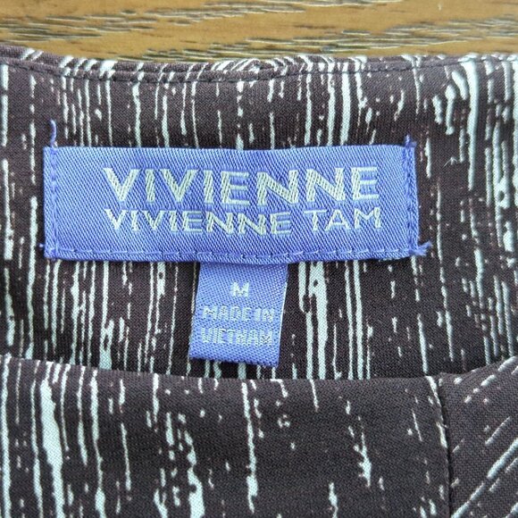 Vivienne Tam Women’s Brown White Dress Size M Abstract Print Sleeveless Draped - Picture 10 of 16